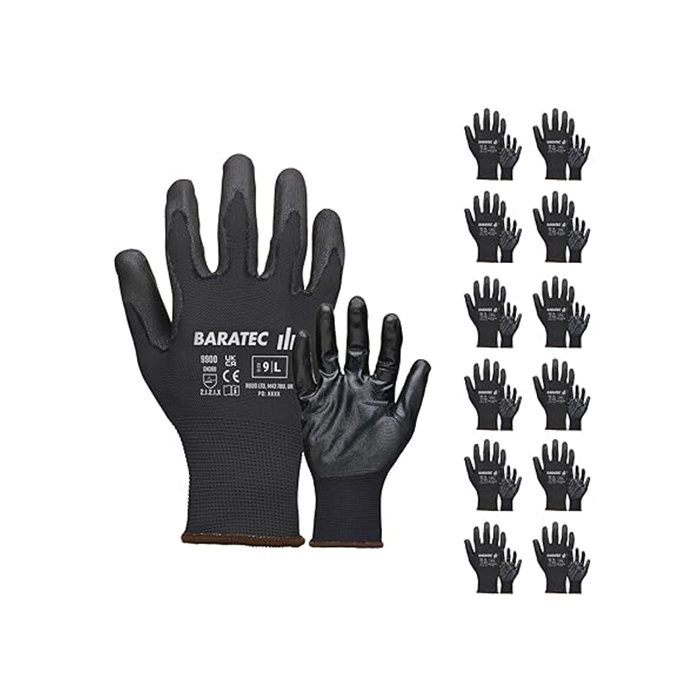 Baratec Grey PU Work Gloves 12 Pairs