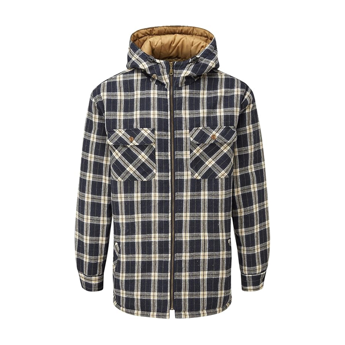 Mens Heavyweight Warm Hooded Check Sherpa Fleece