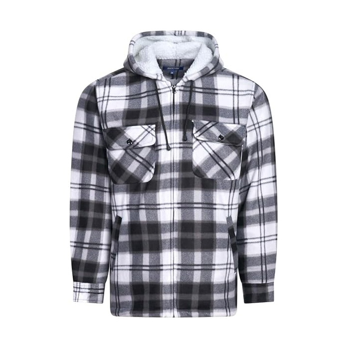 Warm Winter Cosy Outdoor Fleece Padded Lumberjack Hooded Flannel Check Jacket Thick Quilted Work Wear Thermal Fleece Fur Lined Coat